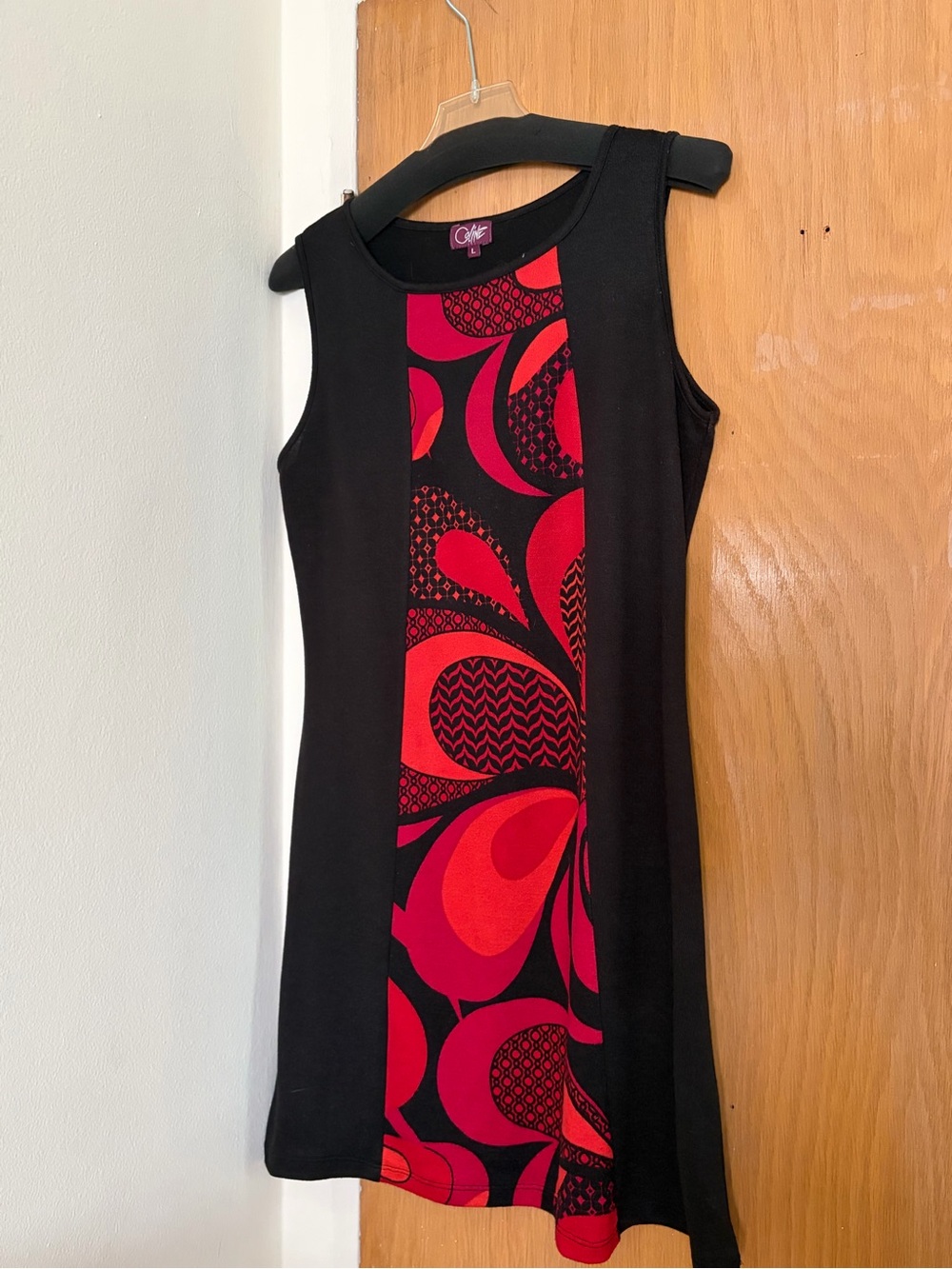 Coline Black Shift Dress with Red Graphic Panel